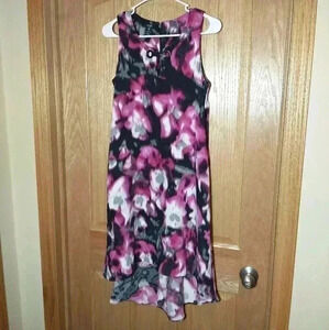 Alfani Petite Size 8 Floral Watercolor swing dress pink black gray white